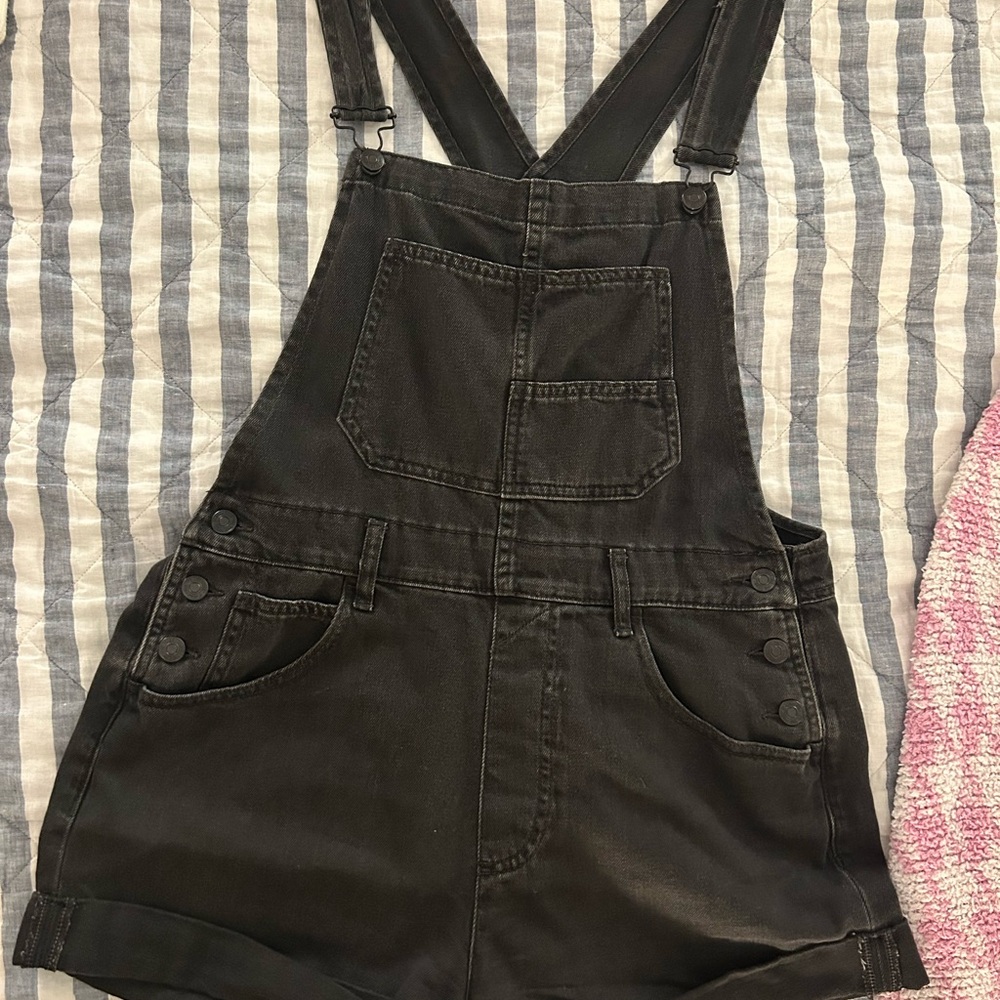 Free People (We The Free) Black Denim Overall Shorts